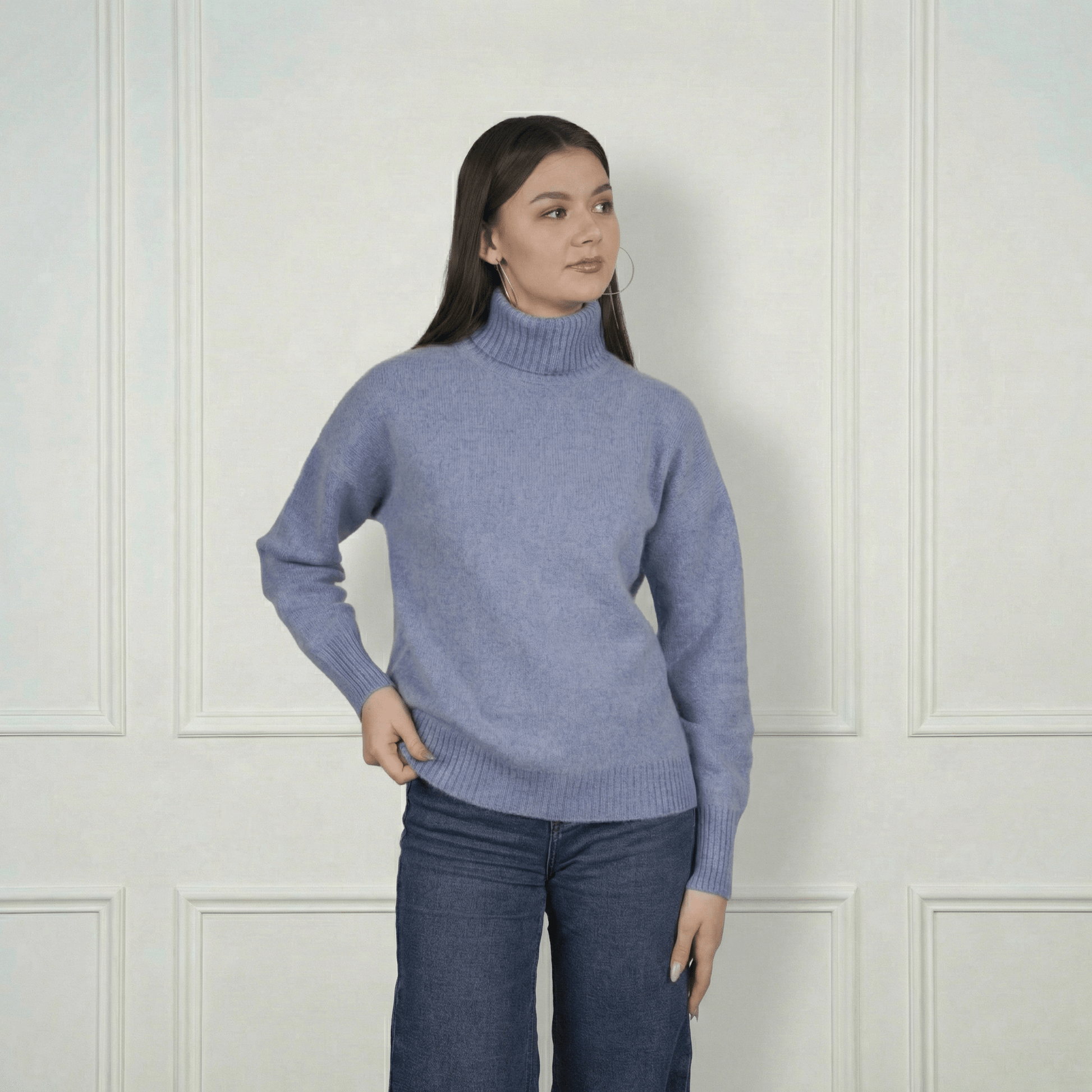 Embroidered Cashmere Turtleneck - Blue Sky Cashmere