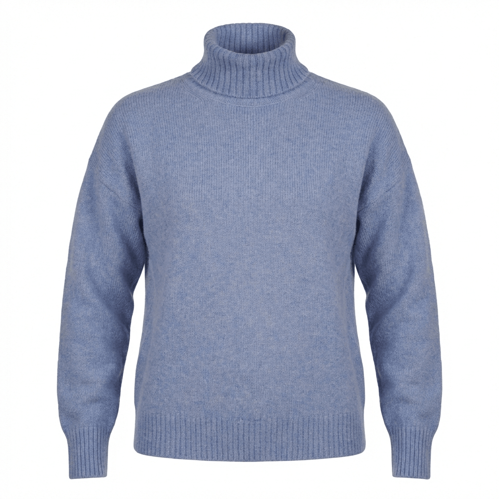 Embroidered Cashmere Turtleneck - Blue Sky Cashmere