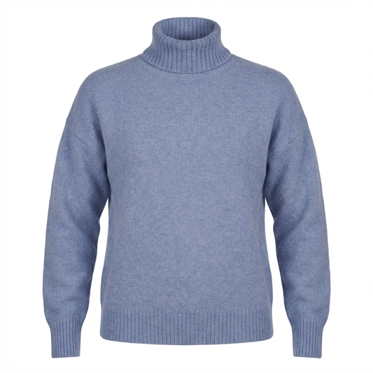 Embroidered Cashmere Turtleneck - Blue Sky Cashmere
