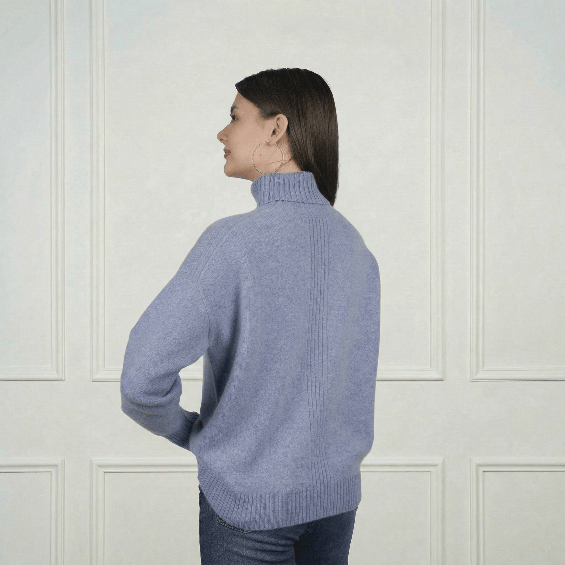 Embroidered Cashmere Turtleneck - Blue Sky Cashmere