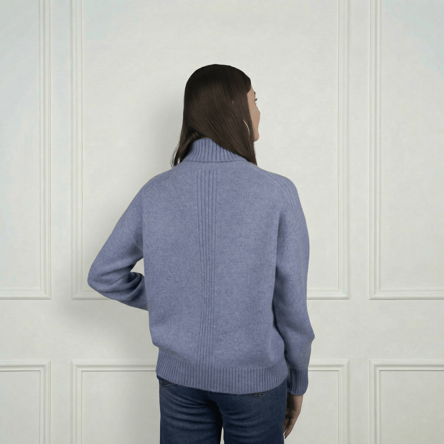 Embroidered Cashmere Turtleneck - Blue Sky Cashmere