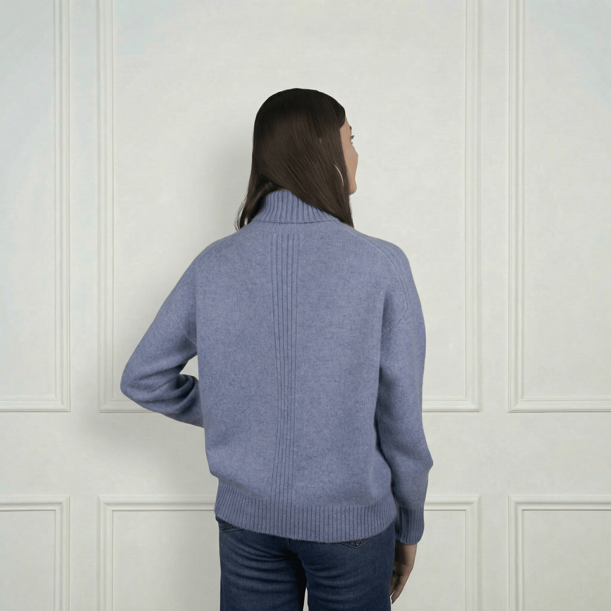 Embroidered Cashmere Turtleneck - Blue Sky Cashmere