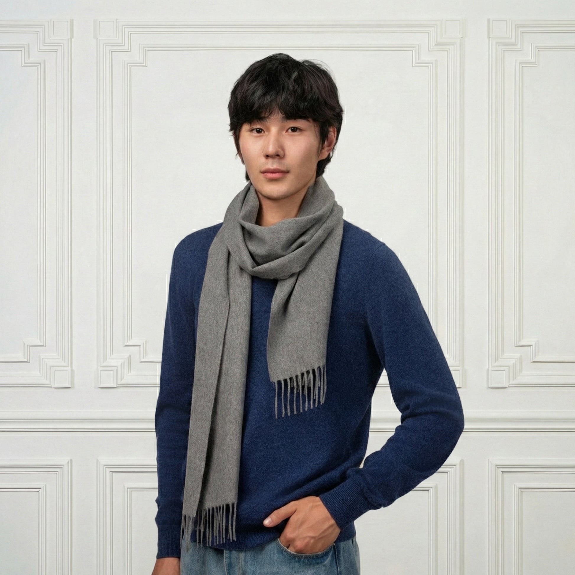 Fringed Camel Scarf - Blue Sky Cashmere