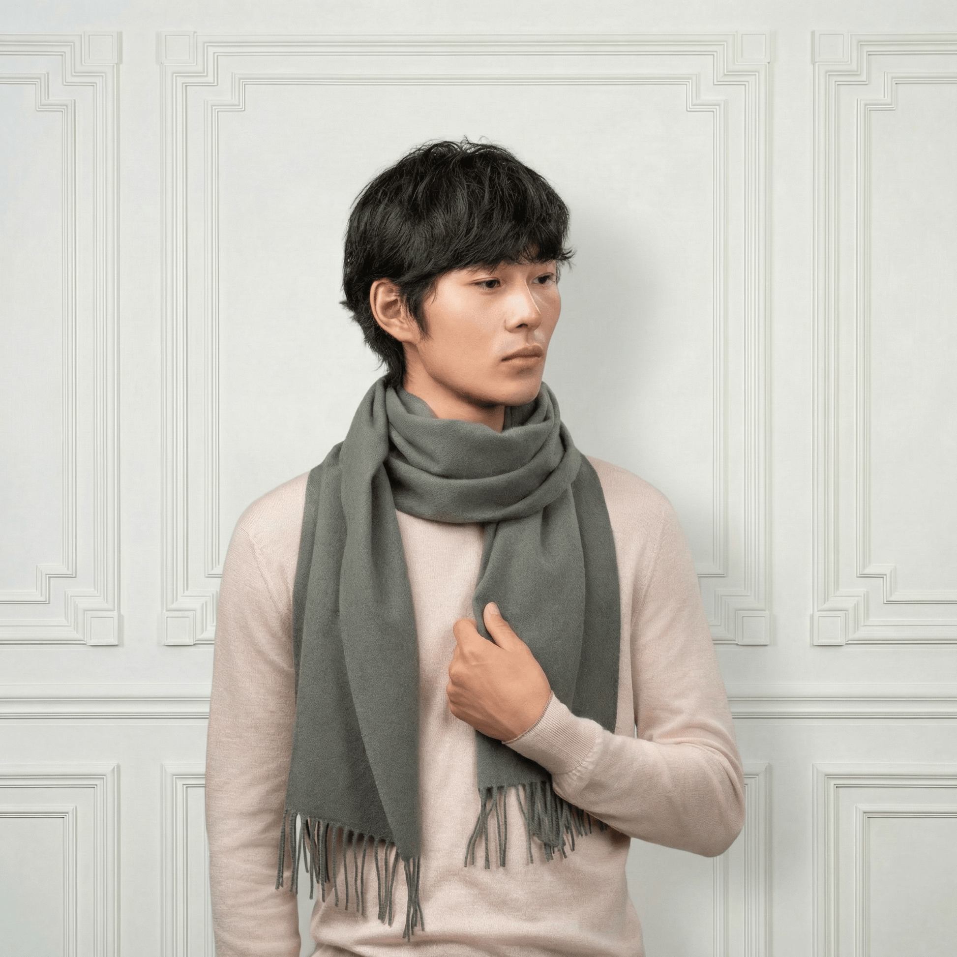 Fringed Cashmere Scarf - Blue Sky Cashmere