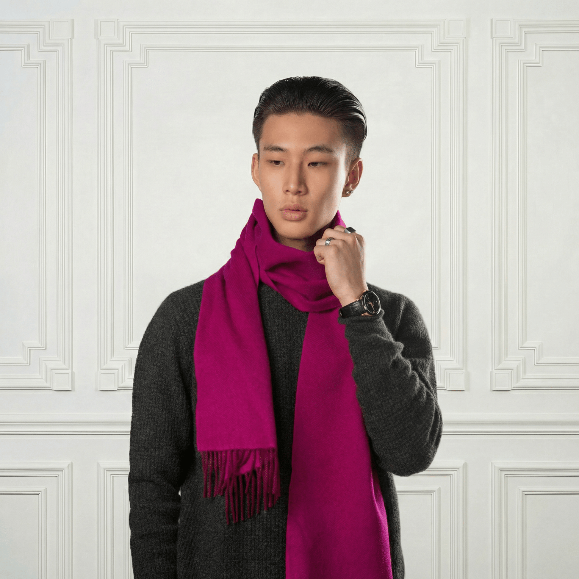 Fringed Cashmere Scarf - Blue Sky Cashmere