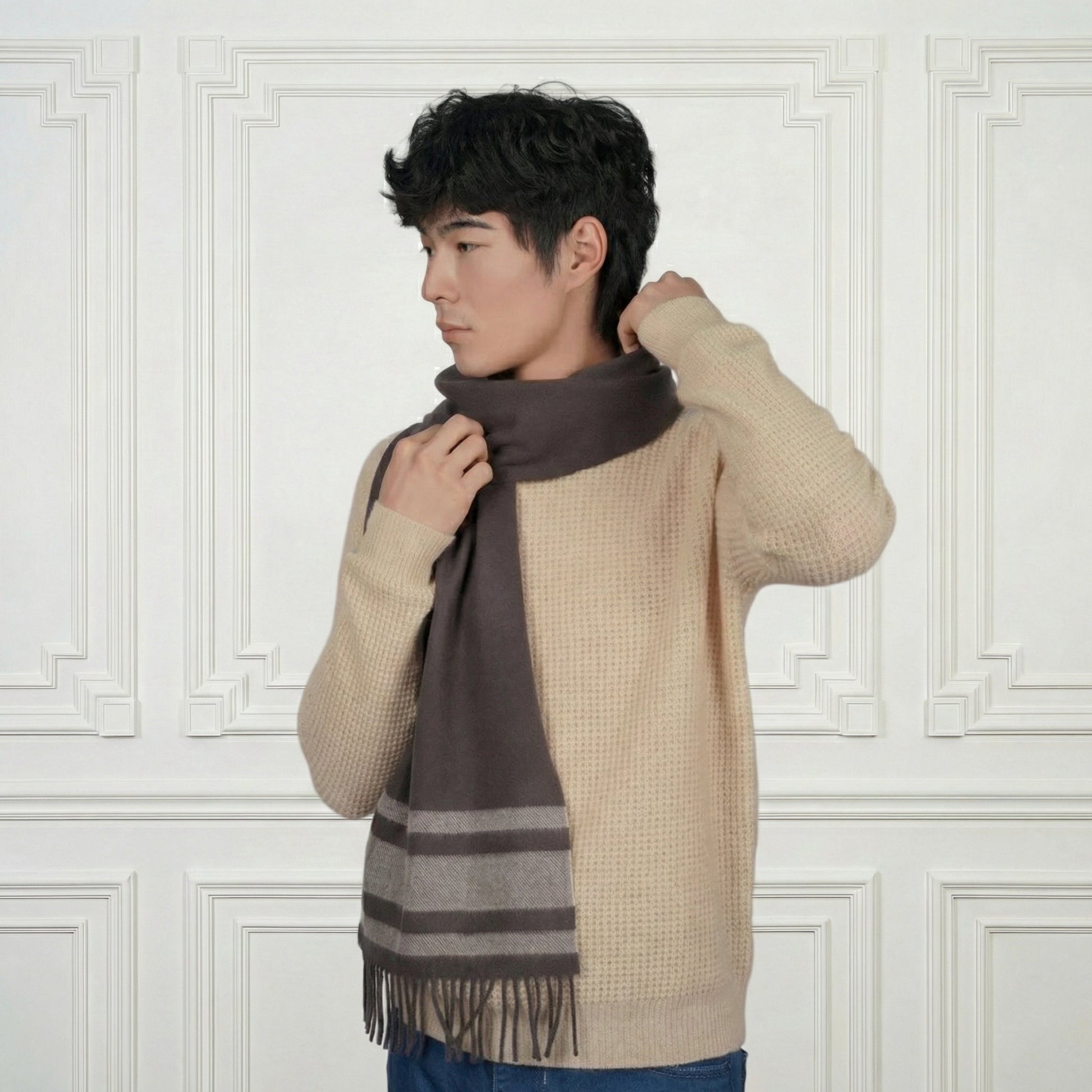 Fringed Cashmere Scarf - Blue Sky Cashmere