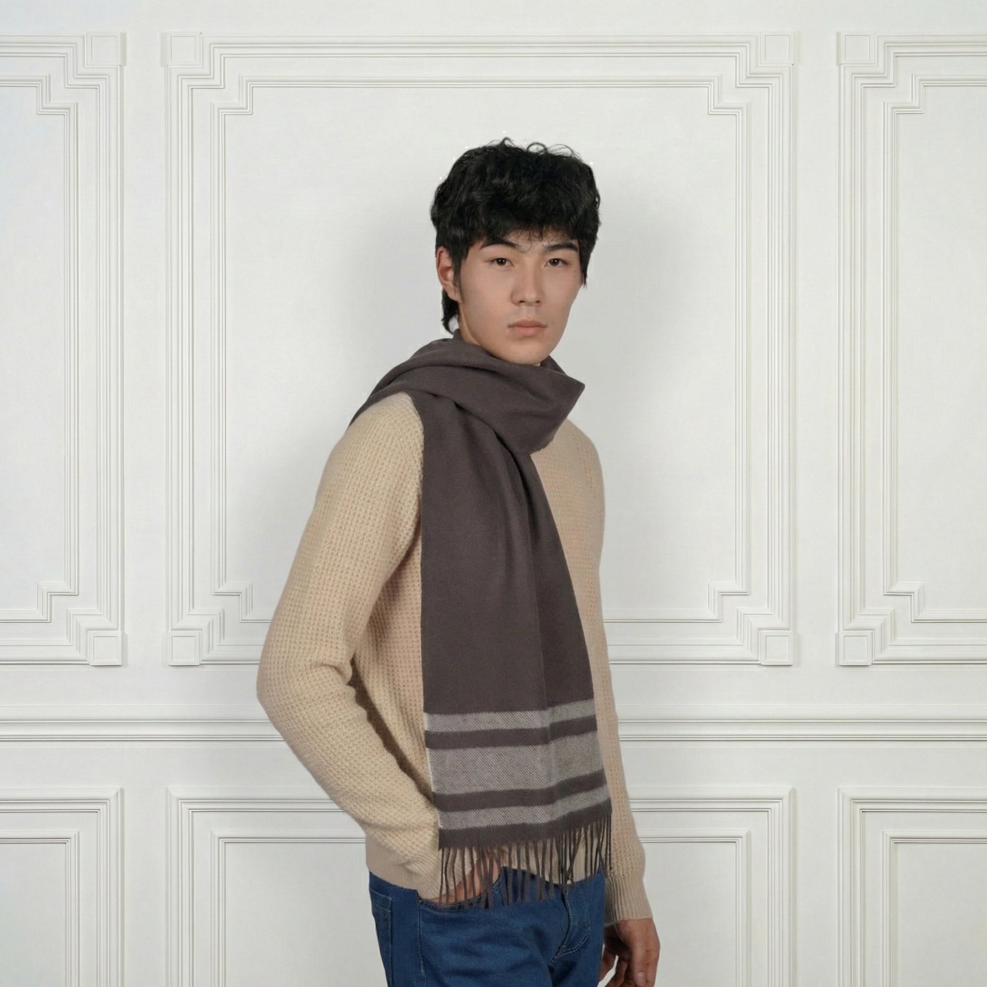 Fringed Cashmere Scarf - Blue Sky Cashmere