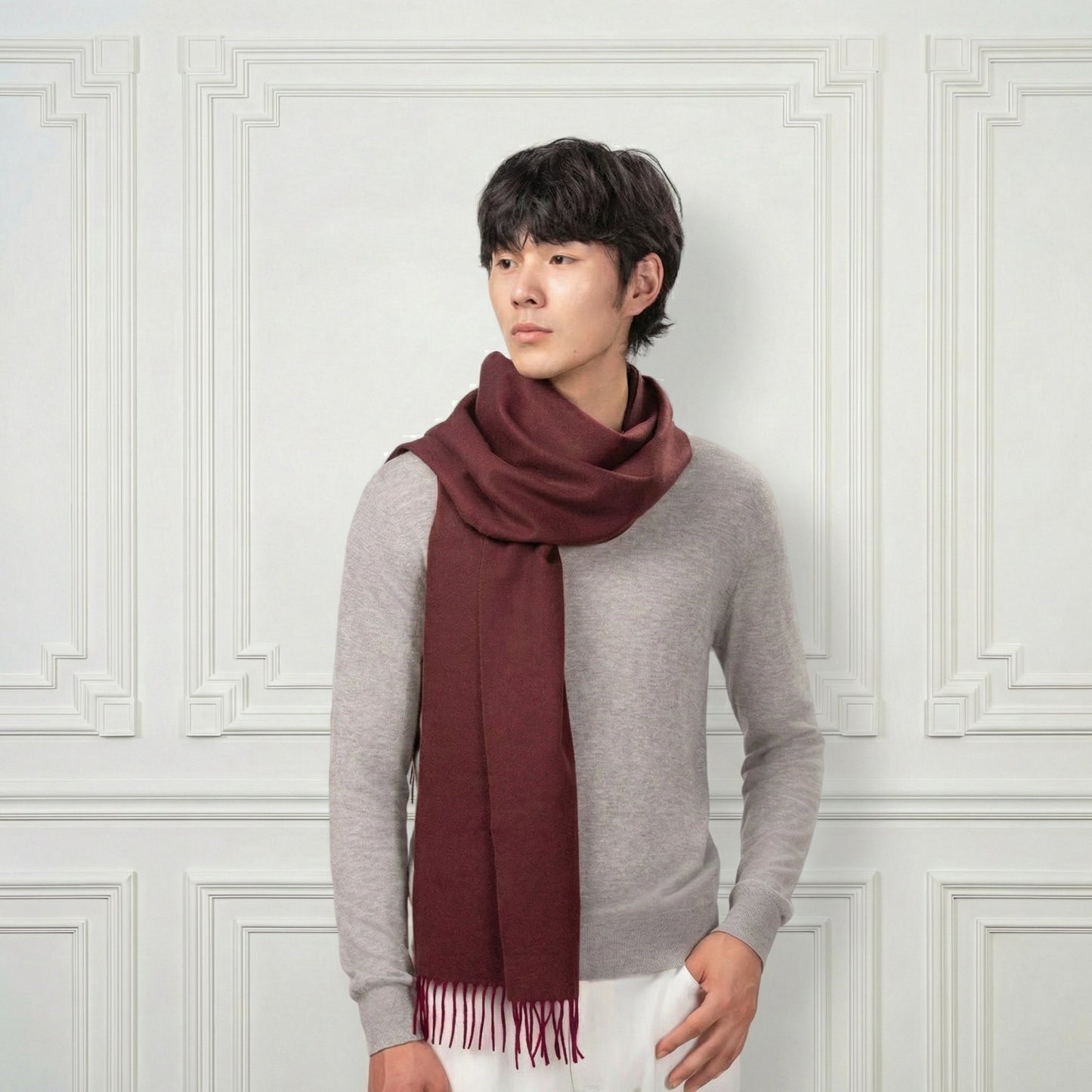Fringed Cashmere Scarf - Blue Sky Cashmere