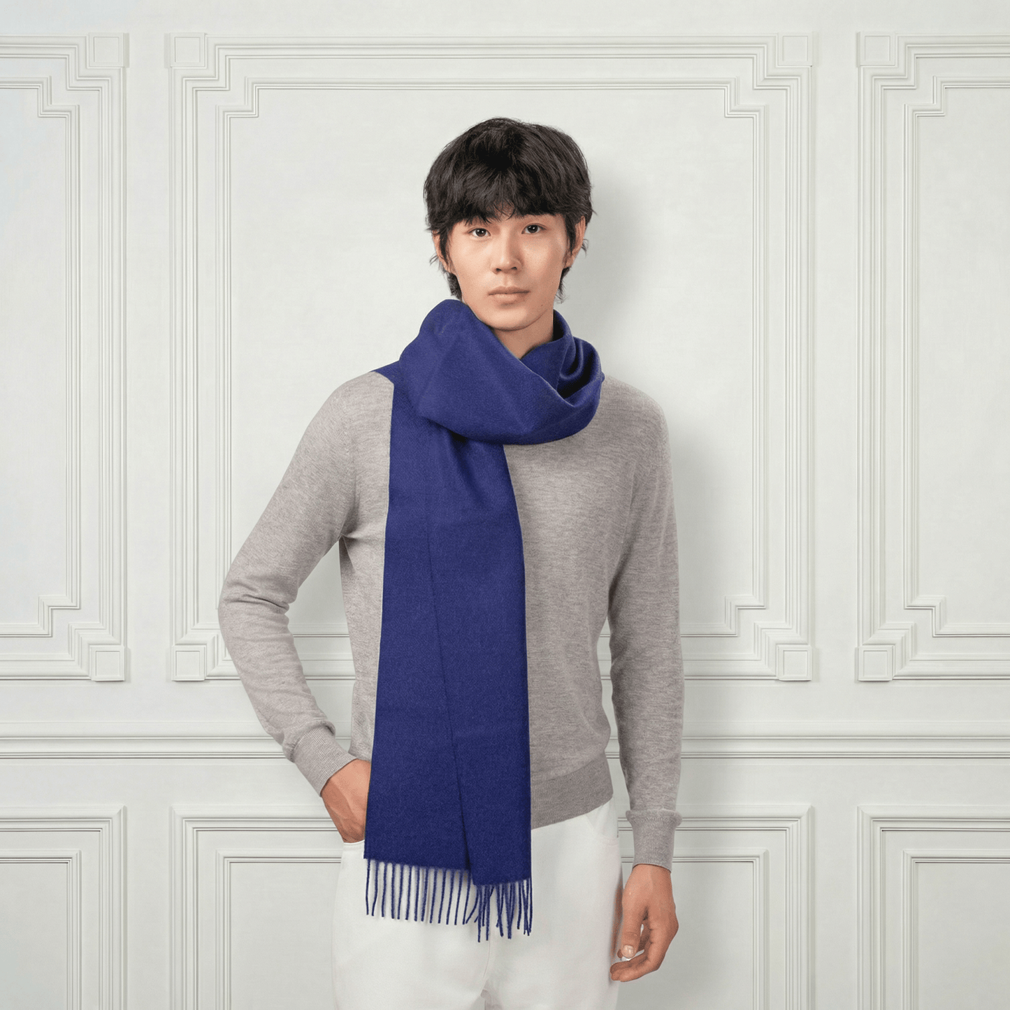 Fringed Cashmere Scarf - Blue Sky Cashmere