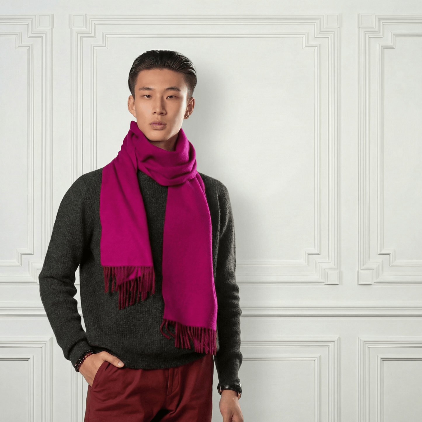 Fringed Cashmere Scarf - Blue Sky Cashmere