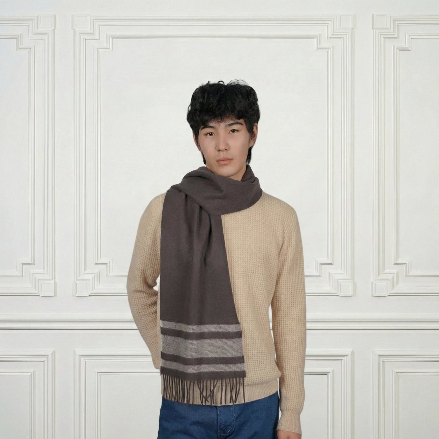 Fringed Cashmere Scarf - Blue Sky Cashmere