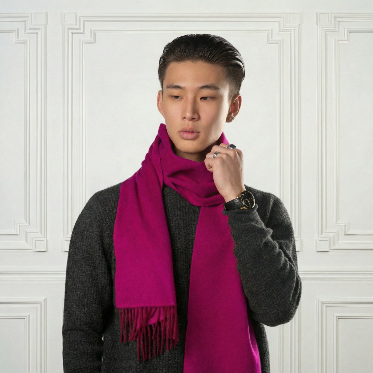 Fringed Cashmere Scarf - Blue Sky Cashmere