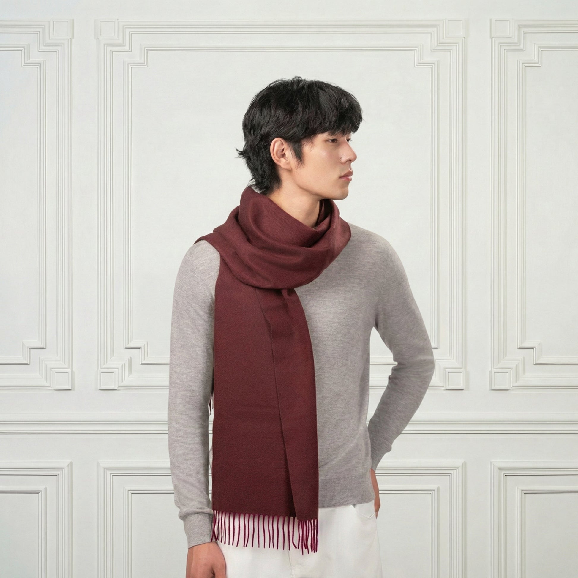 Fringed Cashmere Scarf - Blue Sky Cashmere