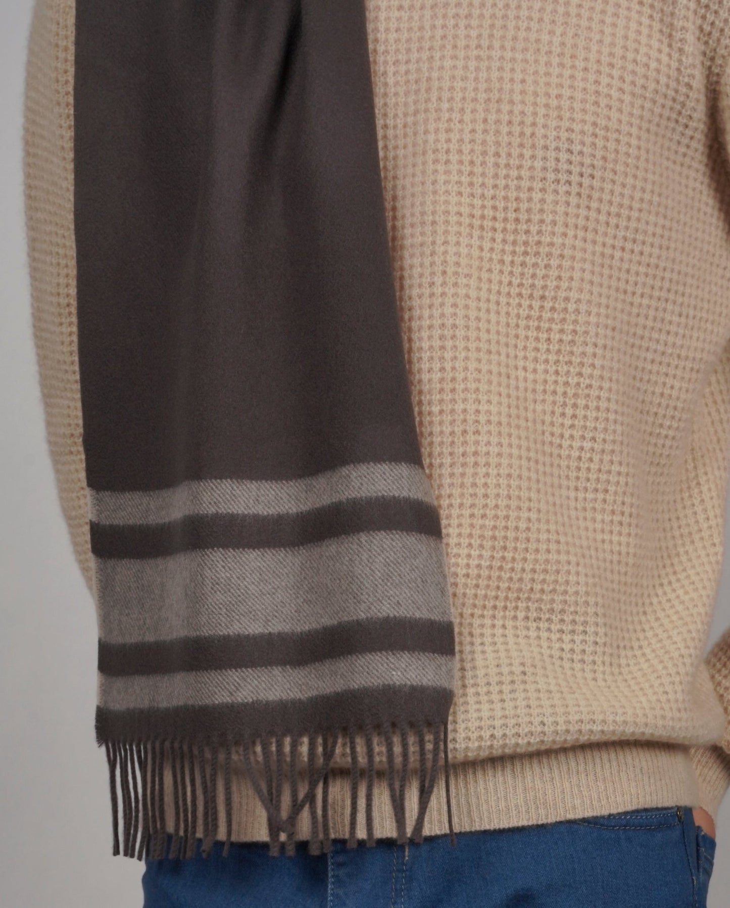 Fringed Cashmere Scarf - Blue Sky Cashmere