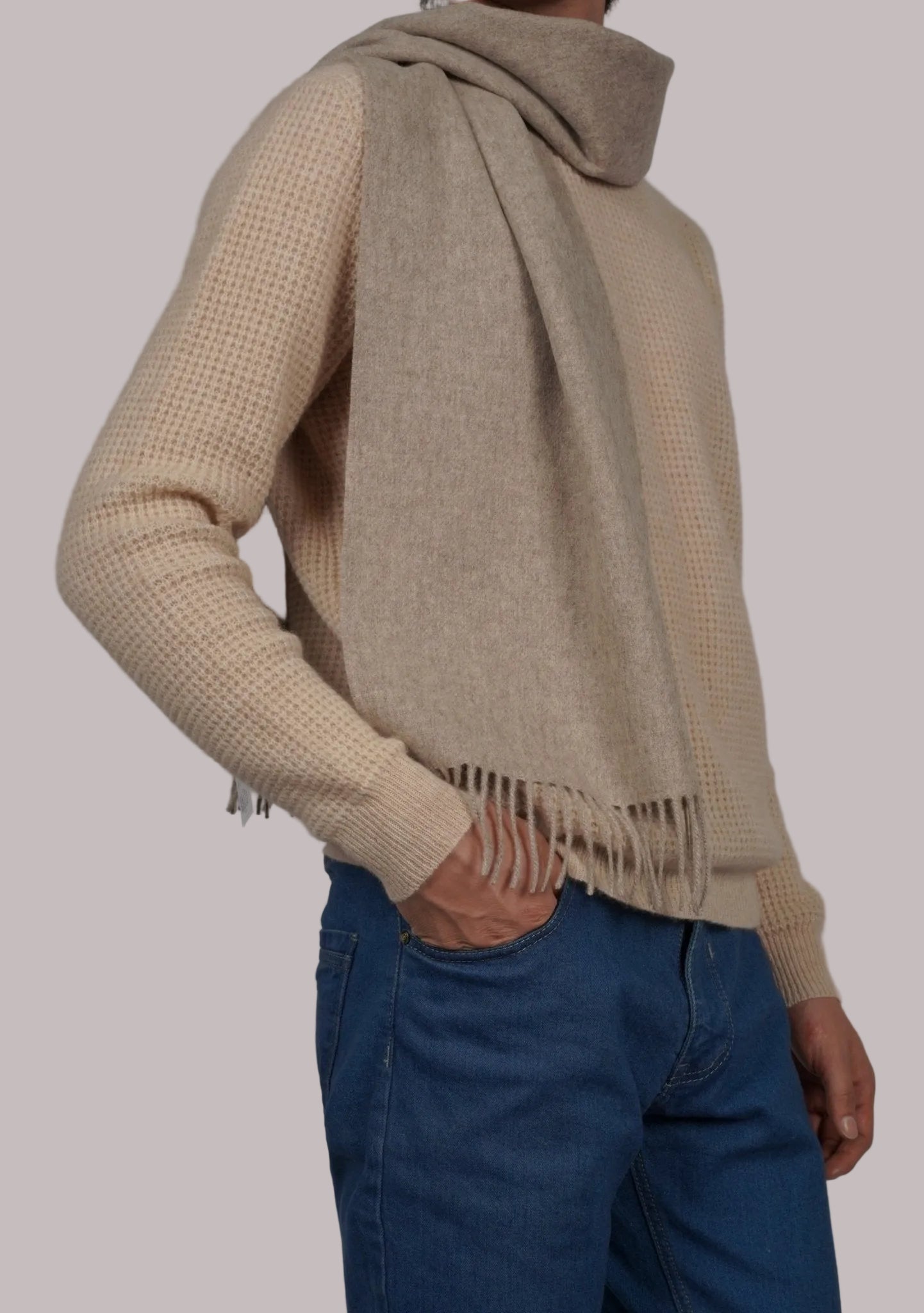 Fringed Multicolor Cashmere Scarf - Blue Sky Cashmere