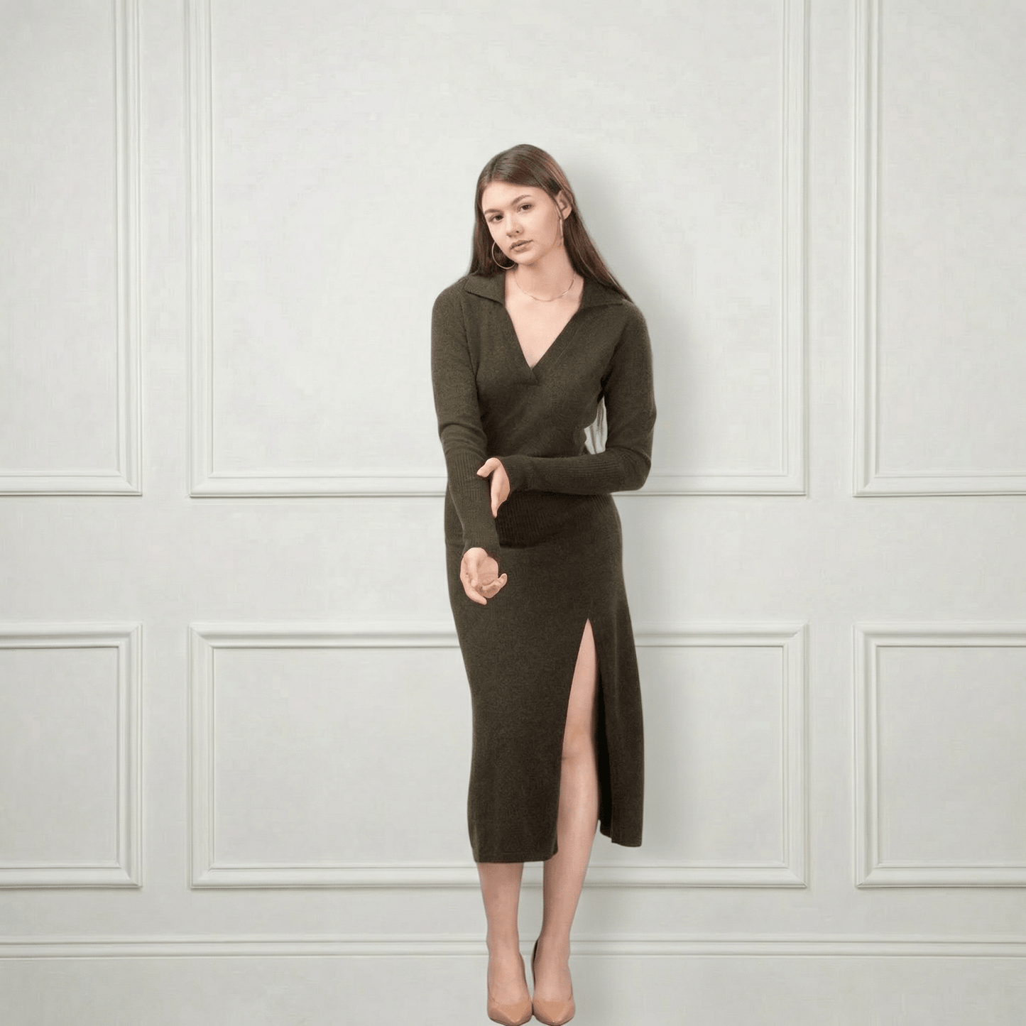 Heloise Midi Cashmere Dress - Blue Sky Cashmere