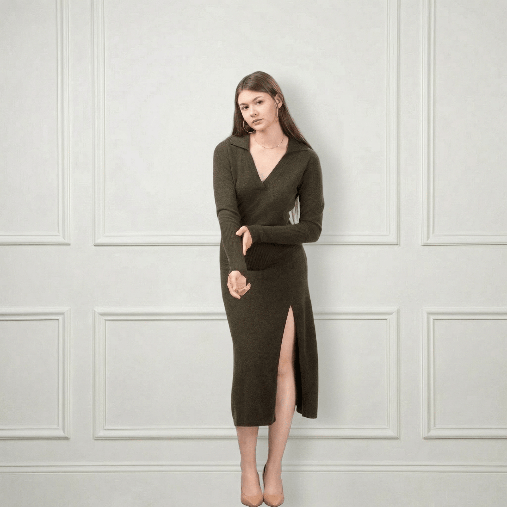 Heloise Midi Cashmere Dress - Blue Sky Cashmere