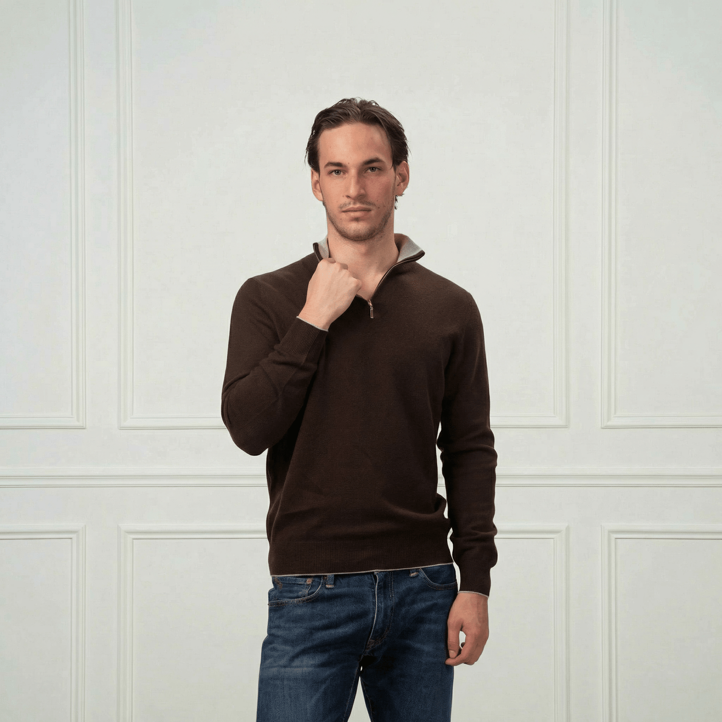 Hugo Half - Zip Cashmere Sweater - Blue Sky Cashmere