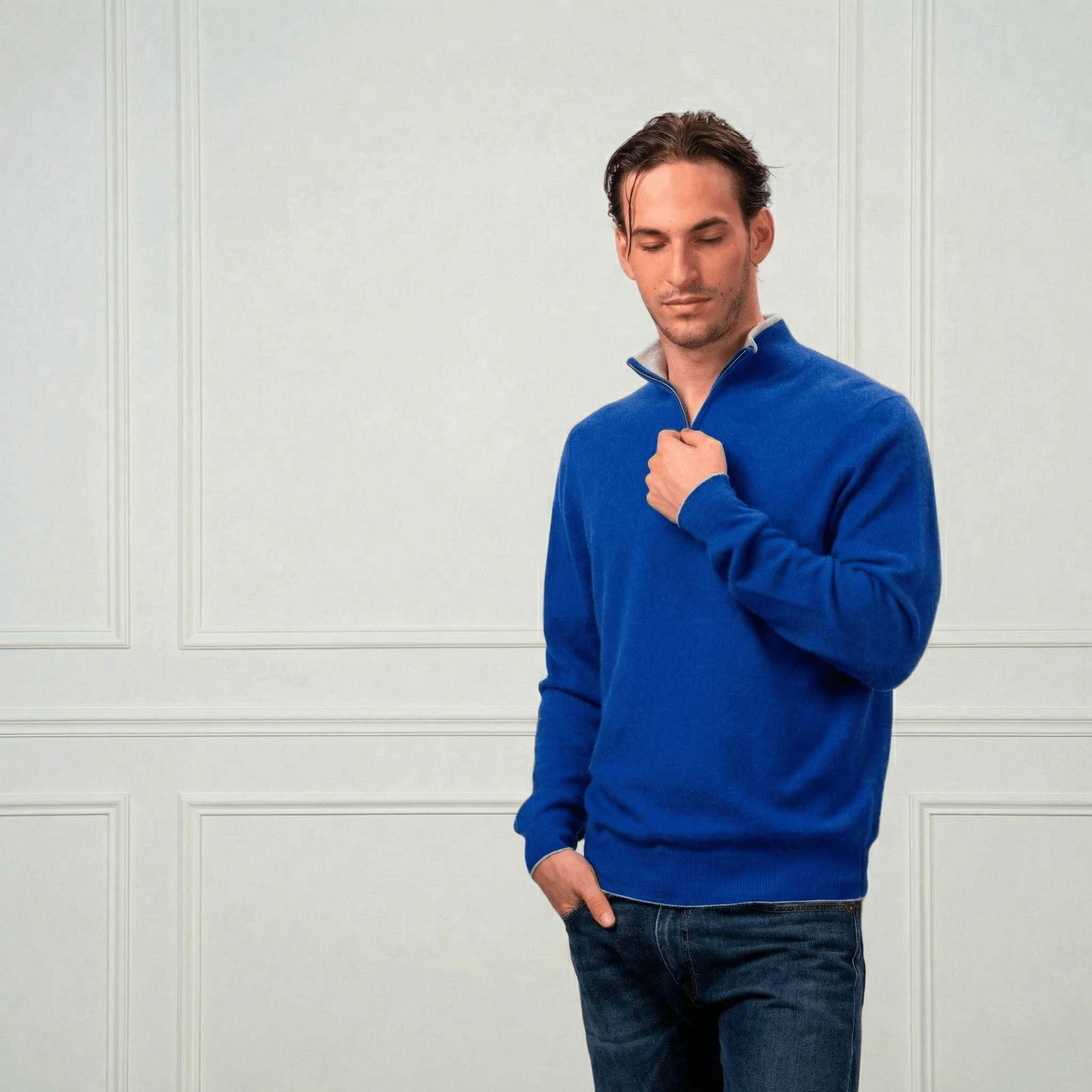 Hugo Half - Zip Cashmere Sweater - Blue Sky Cashmere