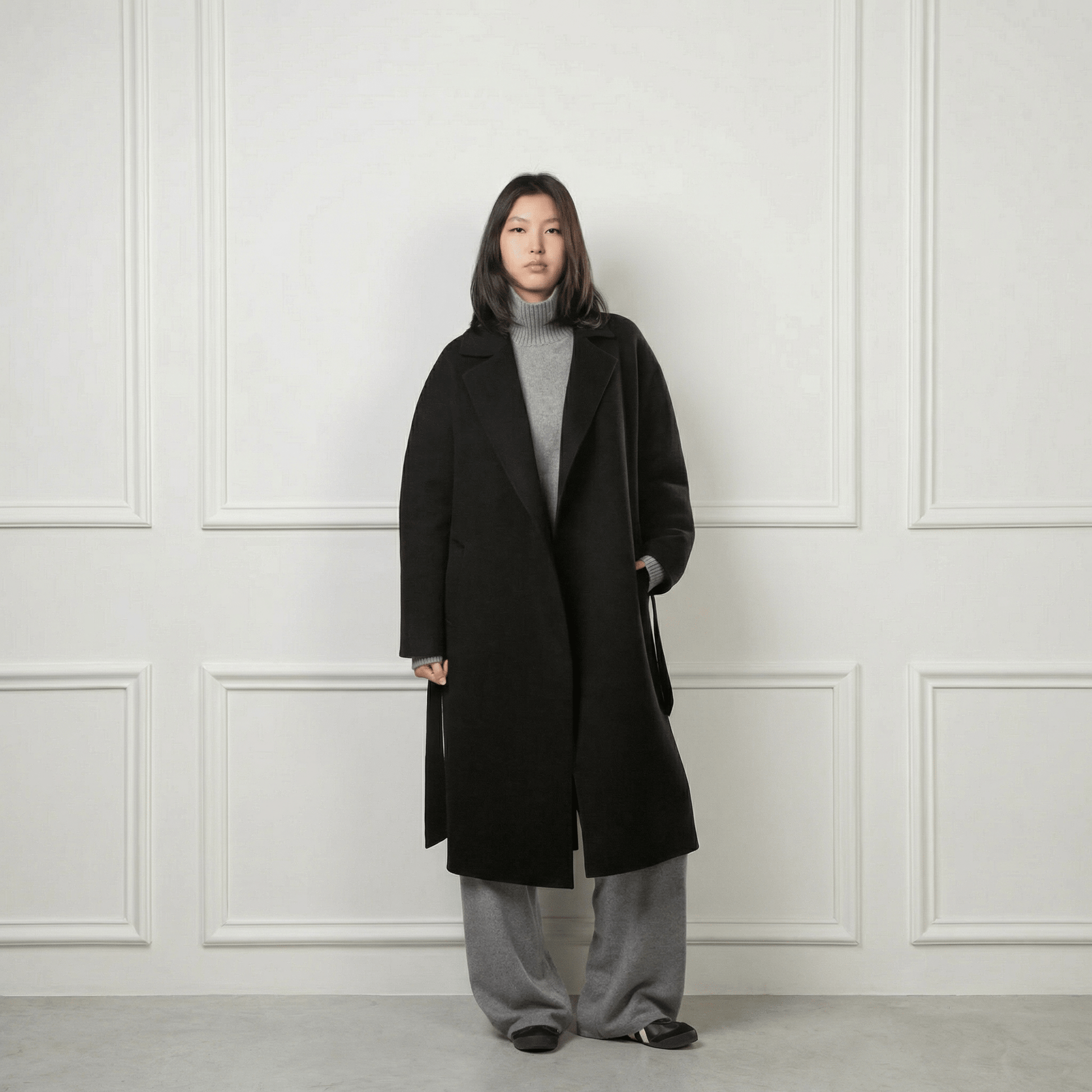 Isabella Belted Wool Coat - Blue Sky Cashmere