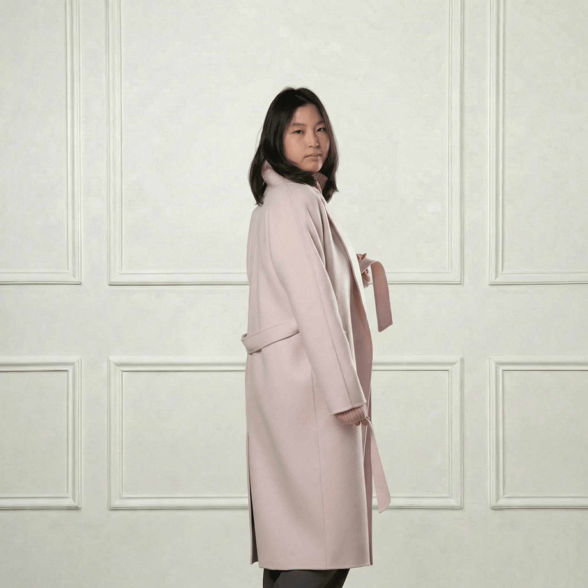 Isabella Belted Wool Coat - Blue Sky Cashmere