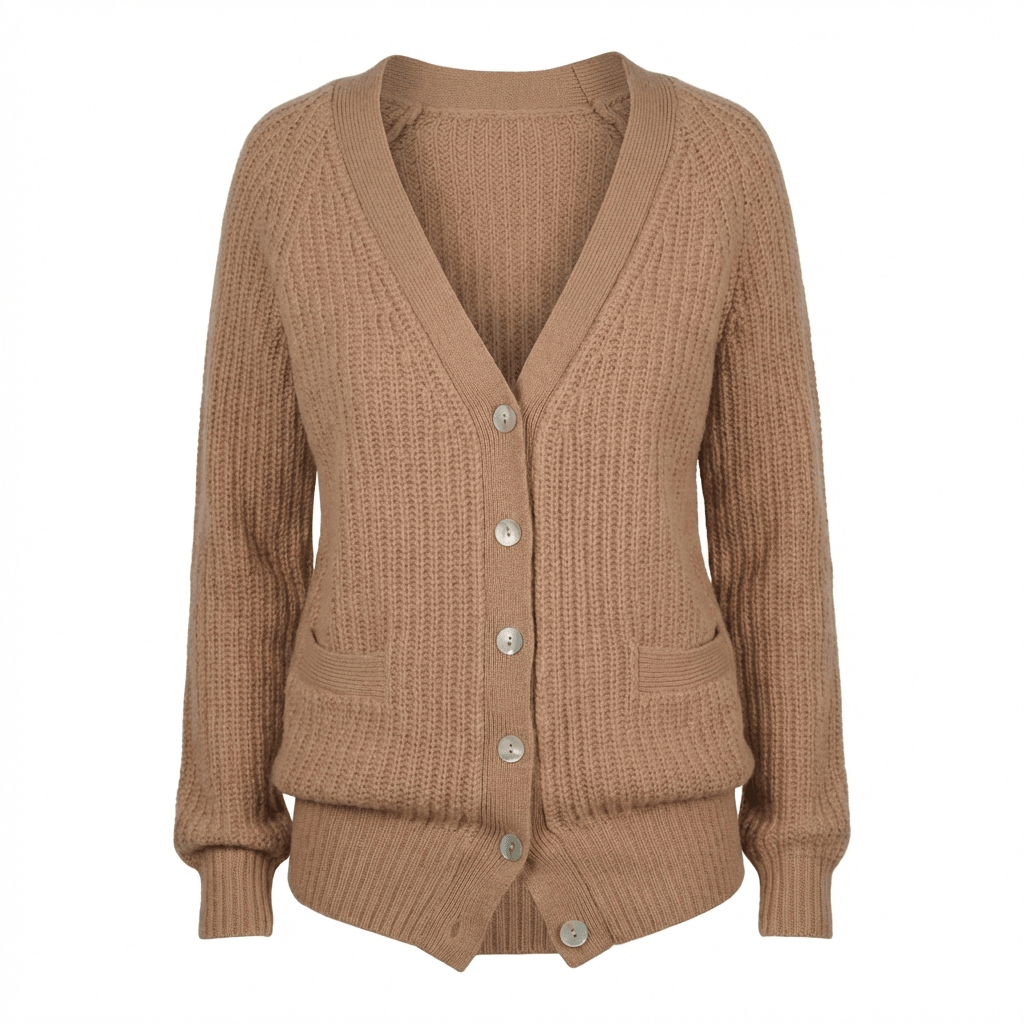 Maeve Classic V‑Neck Ribbed Cashmere Cardigan - Blue Sky Cashmere
