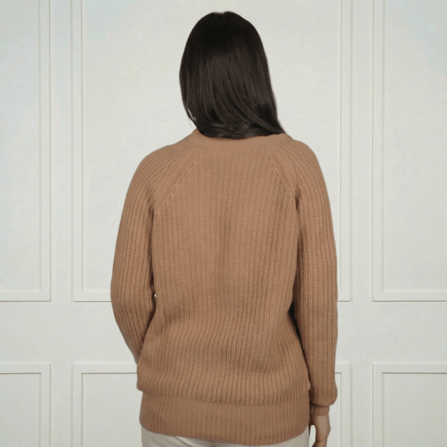 Maeve Classic V‑Neck Ribbed Cashmere Cardigan - Blue Sky Cashmere