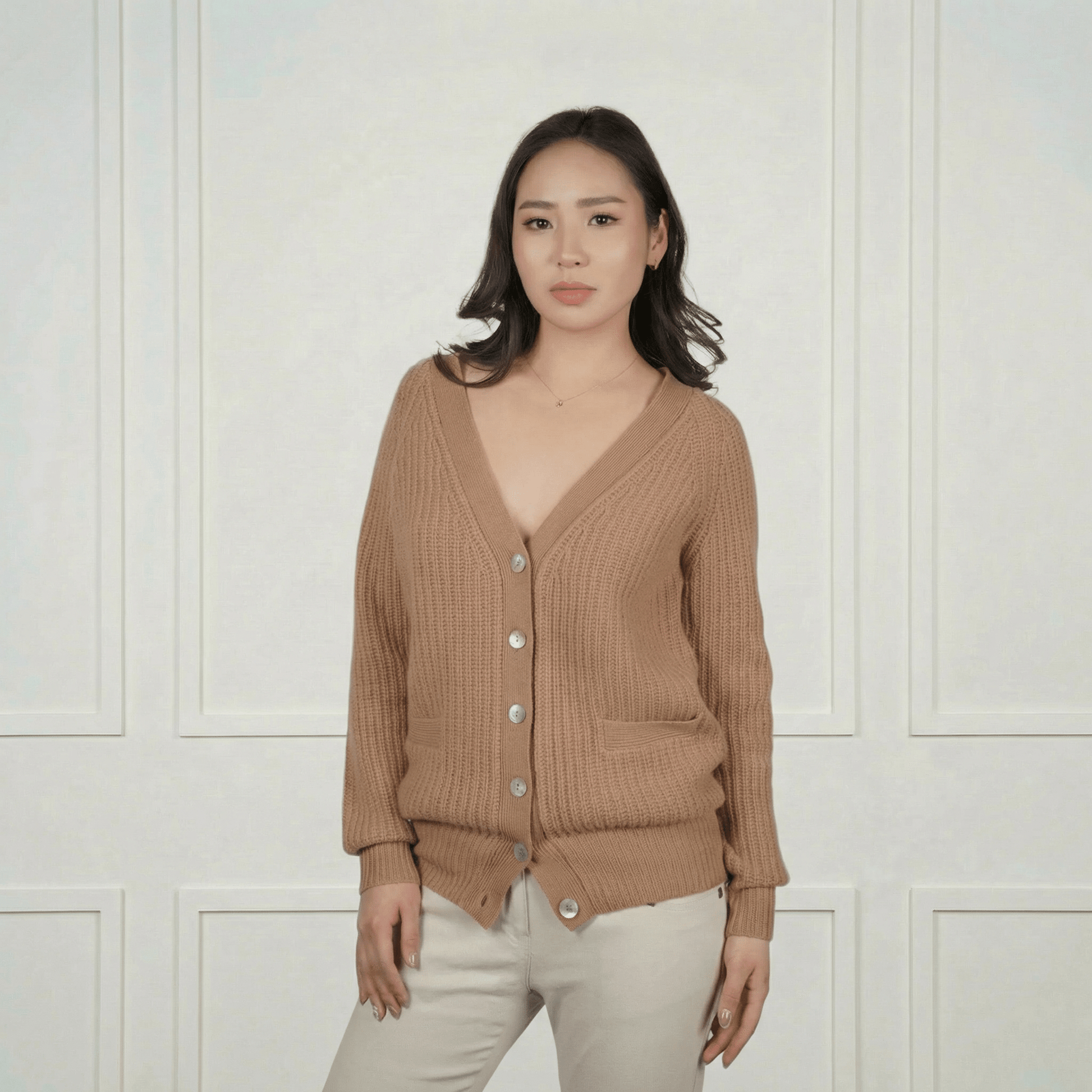 Maeve Classic V‑Neck Ribbed Cashmere Cardigan - Blue Sky Cashmere