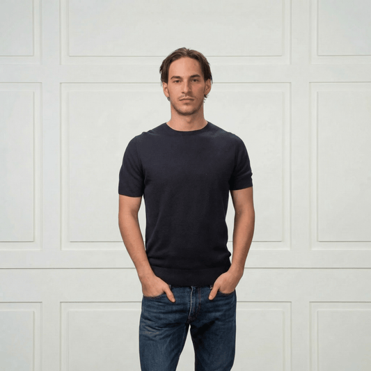 Maximilian Rounded Neck Cashmere&Cotton Shirt - Blue Sky Cashmere