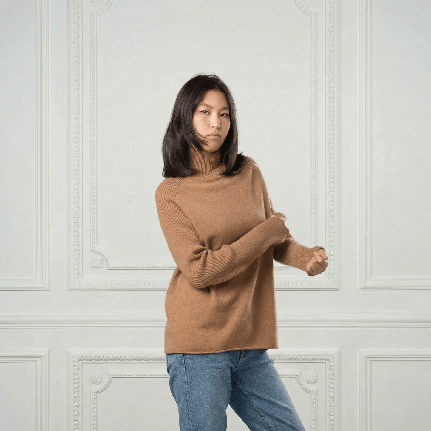 Natalia Staple Cashmere Turtleneck - Blue Sky Cashmere