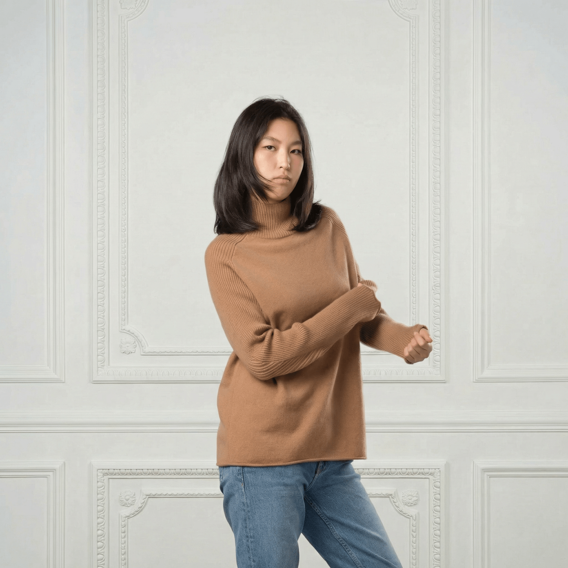 Natalia Staple Cashmere Turtleneck - Blue Sky Cashmere