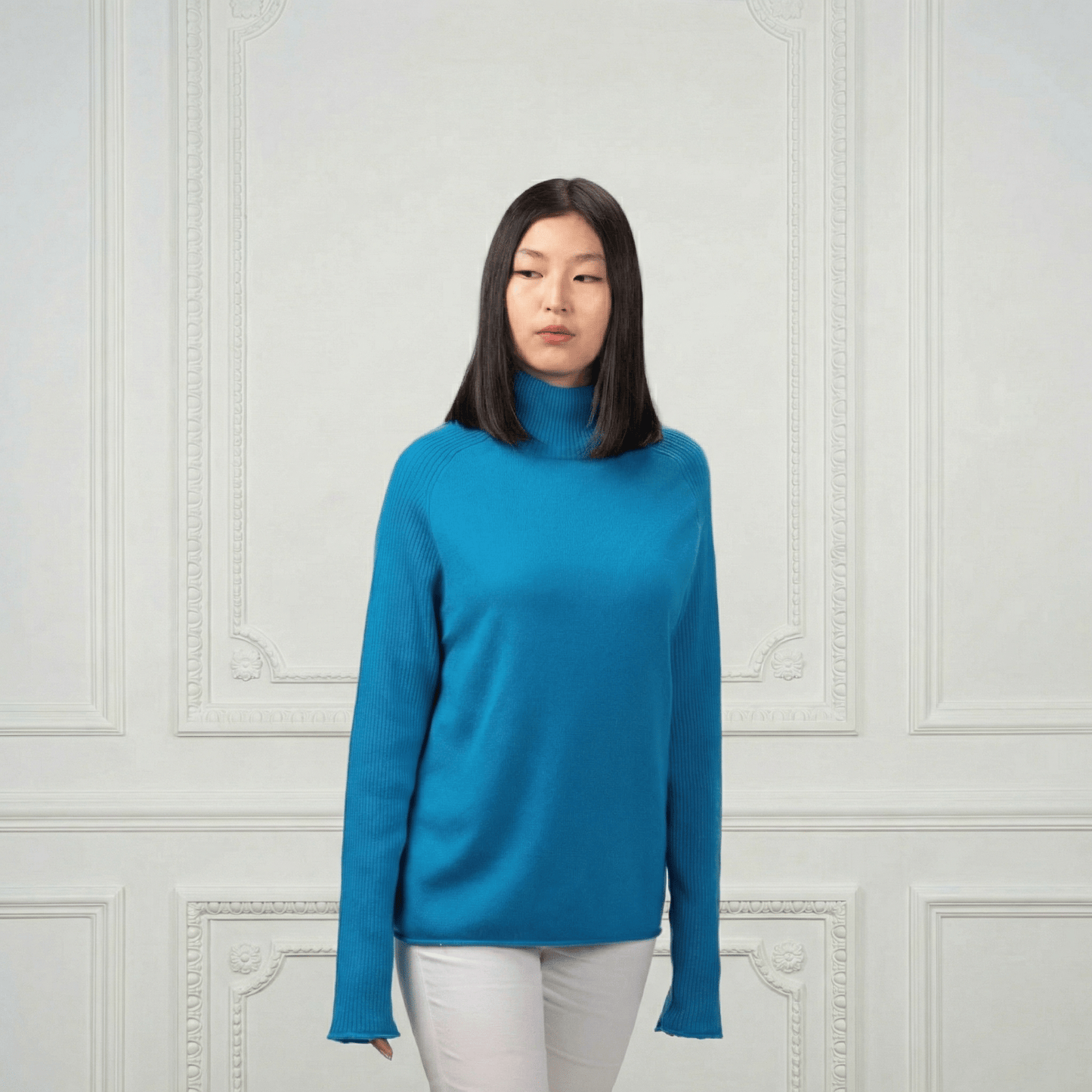 Natalia Staple Cashmere Turtleneck - Blue Sky Cashmere