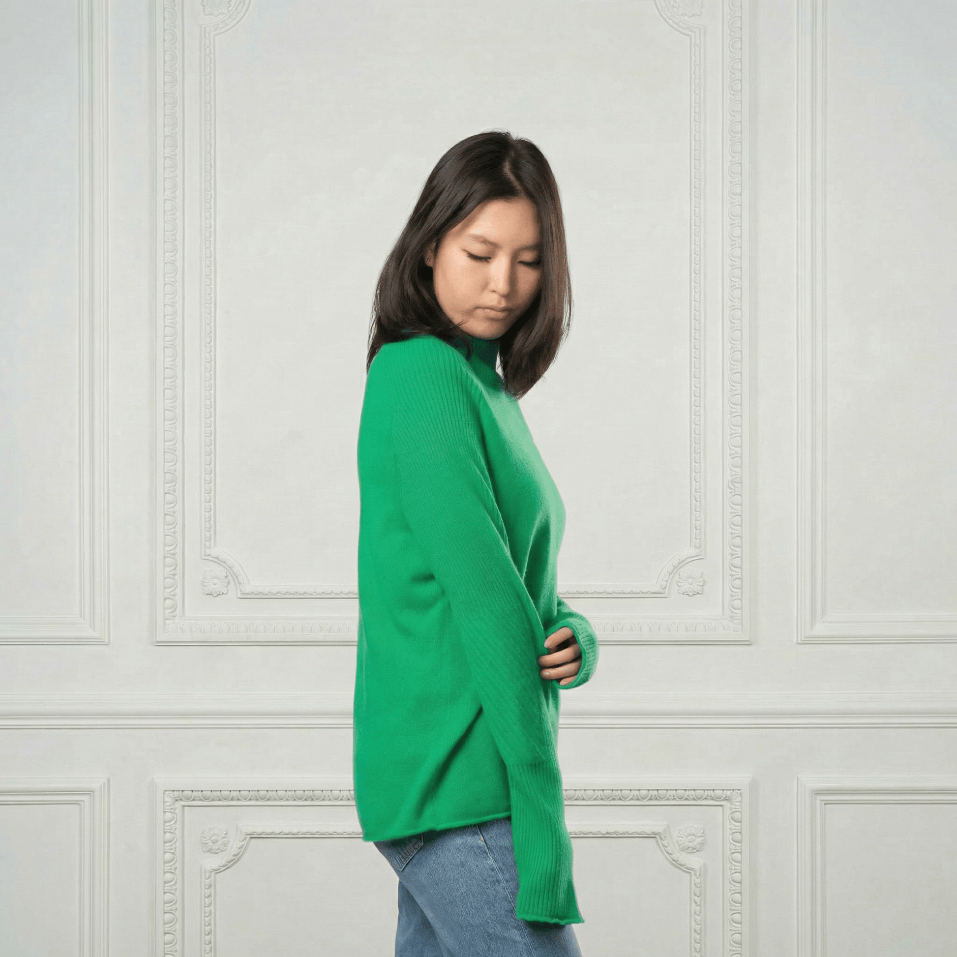 Natalia Staple Cashmere Turtleneck - Blue Sky Cashmere