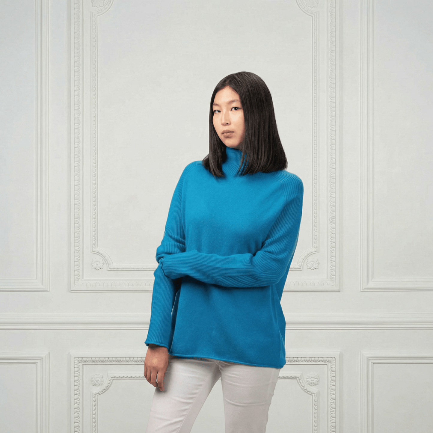 Natalia Staple Cashmere Turtleneck - Blue Sky Cashmere