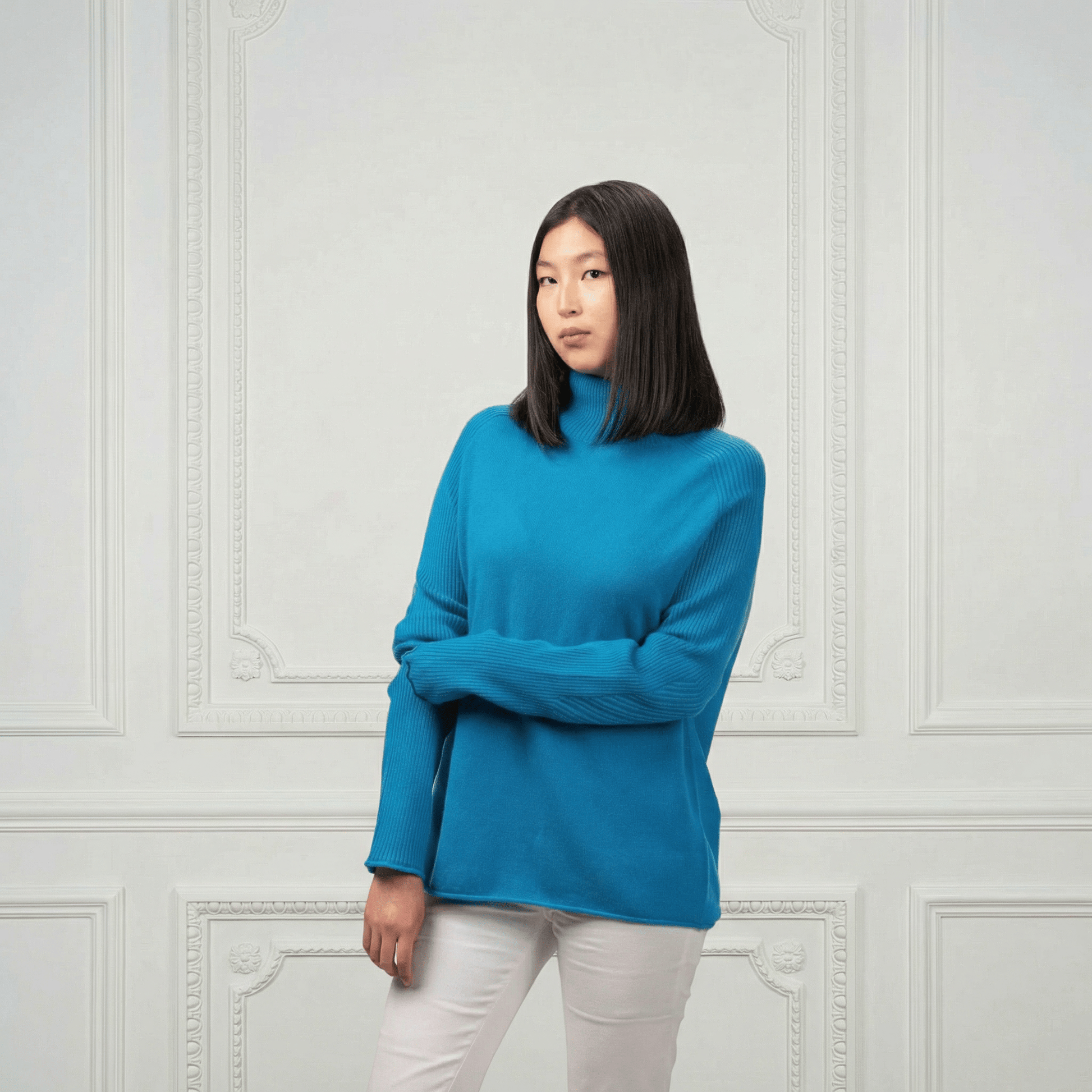 Natalia Staple Cashmere Turtleneck - Blue Sky Cashmere