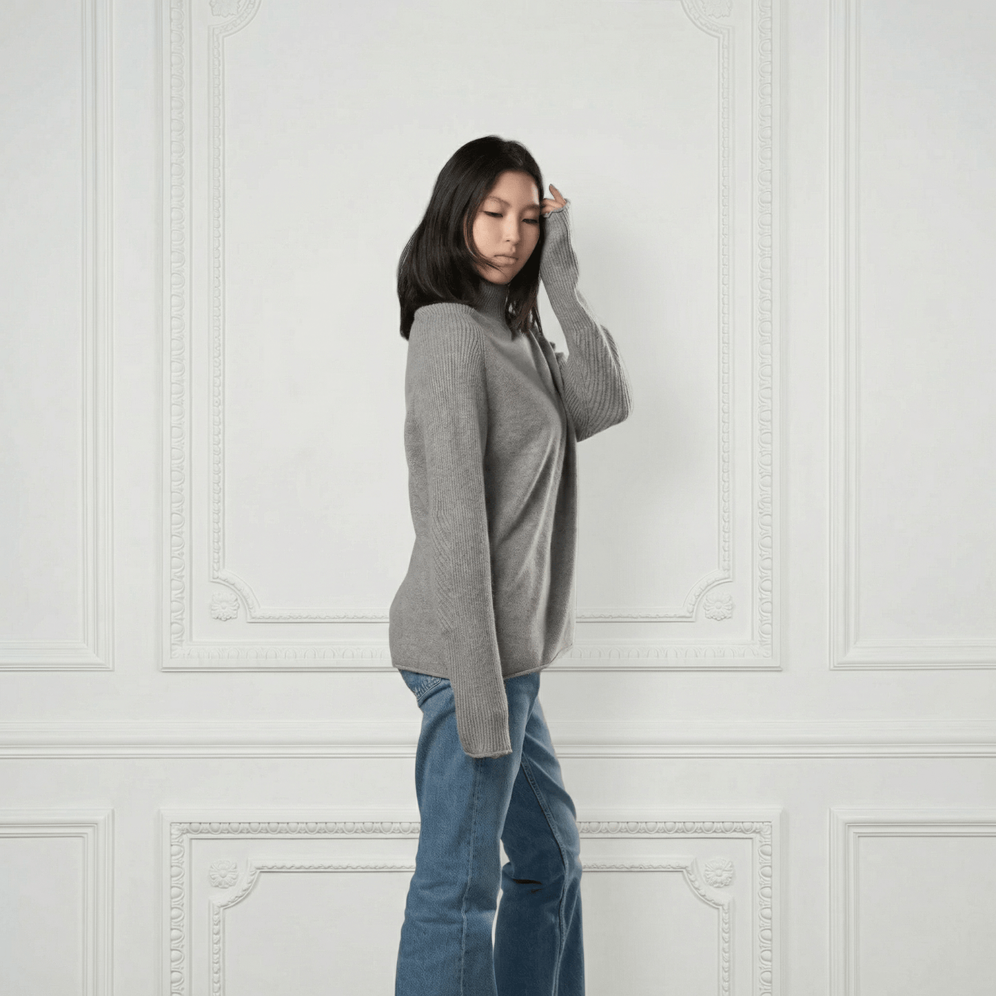 Natalia Staple Cashmere Turtleneck - Blue Sky Cashmere