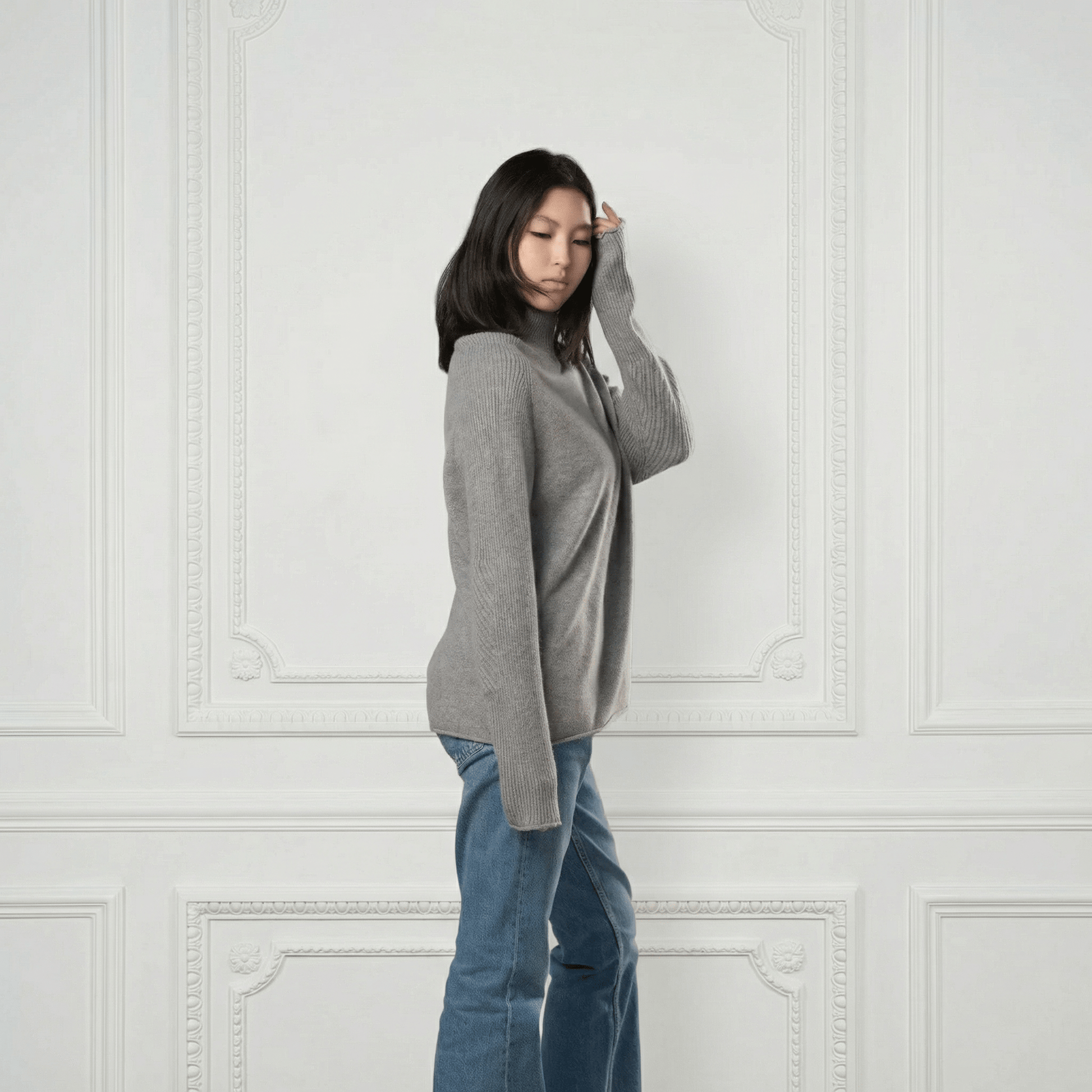 Natalia Staple Cashmere Turtleneck - Blue Sky Cashmere