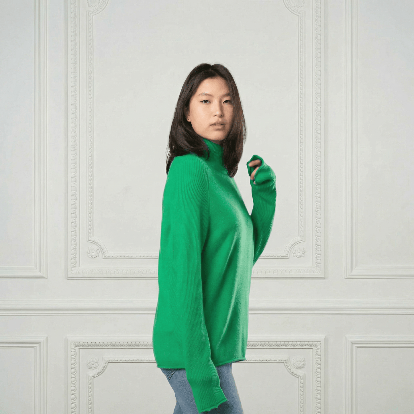 Natalia Staple Cashmere Turtleneck - Blue Sky Cashmere