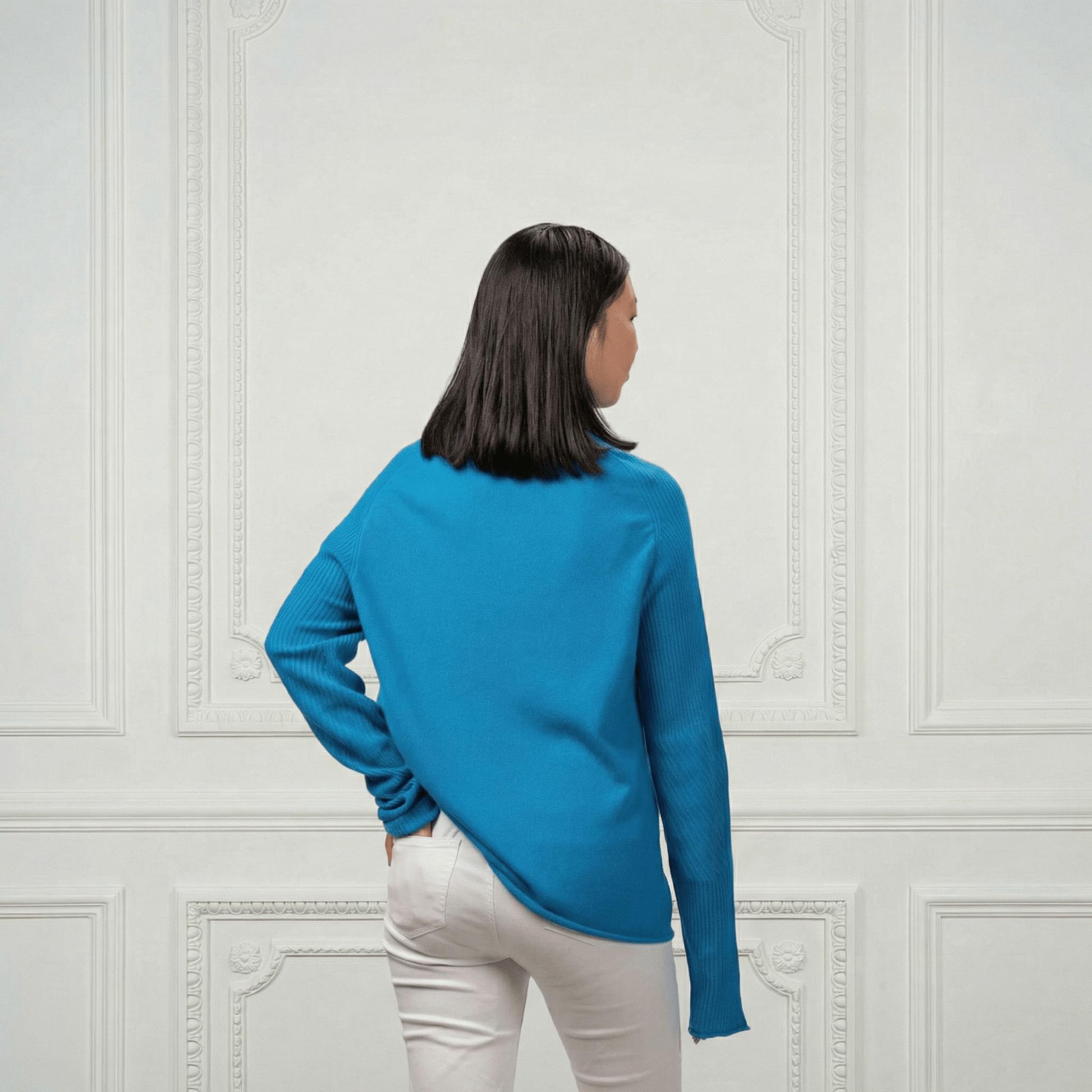 Natalia Staple Cashmere Turtleneck - Blue Sky Cashmere