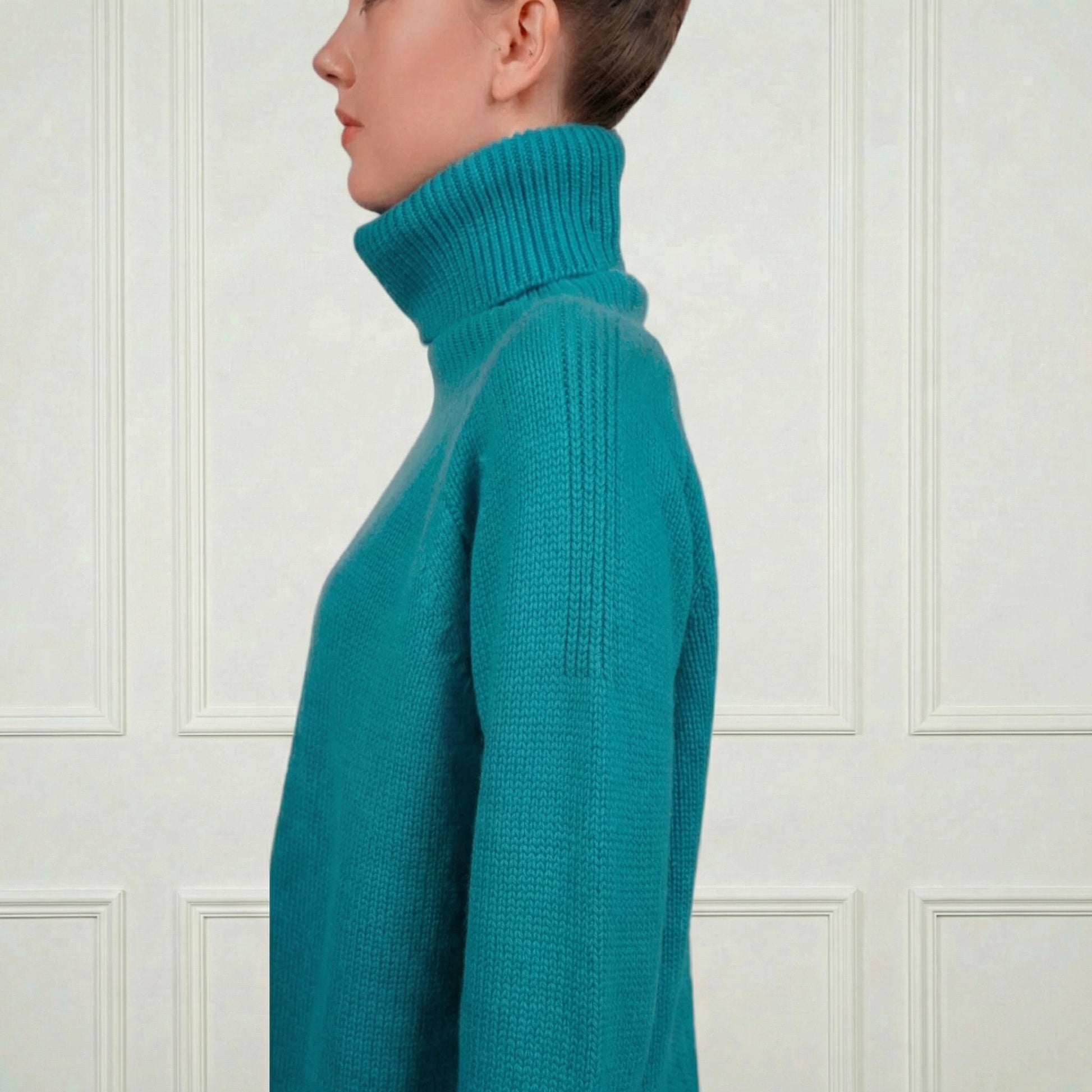 Patterned Cashmere Turtleneck - Blue Sky Cashmere
