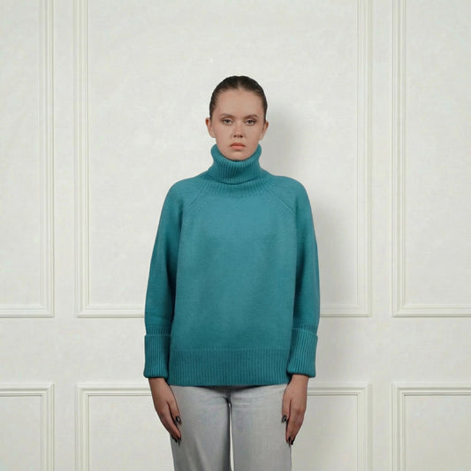 Patterned Cashmere Turtleneck - Blue Sky Cashmere