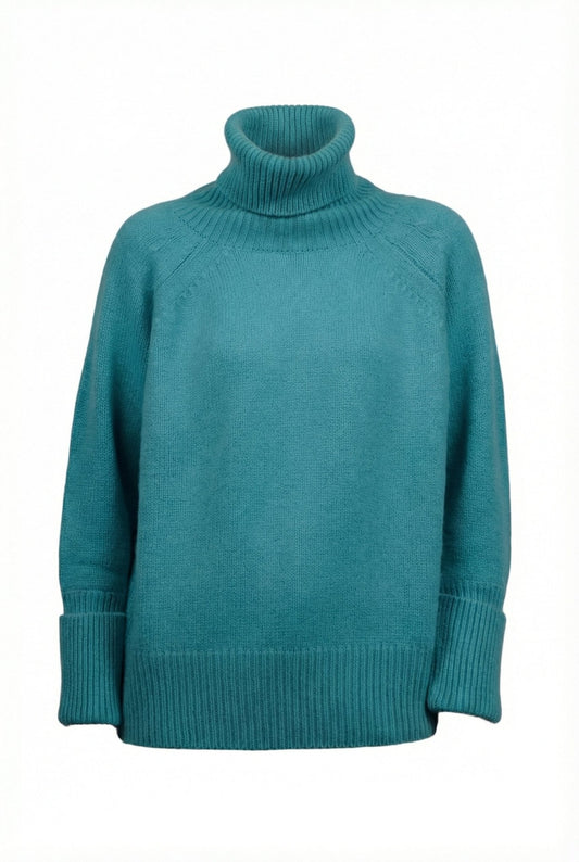 Patterned Cashmere Turtleneck - Blue Sky Cashmere