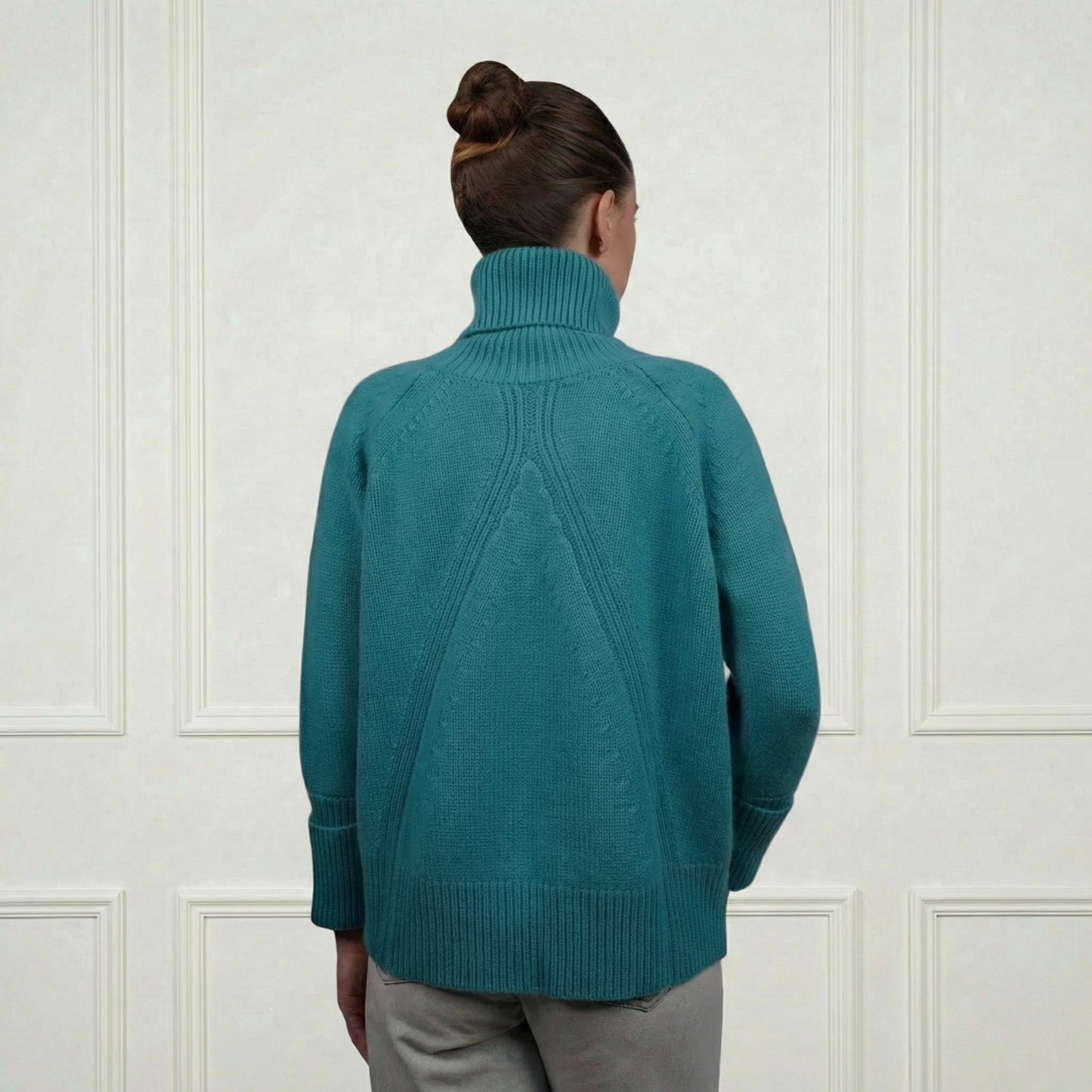 Patterned Cashmere Turtleneck - Blue Sky Cashmere