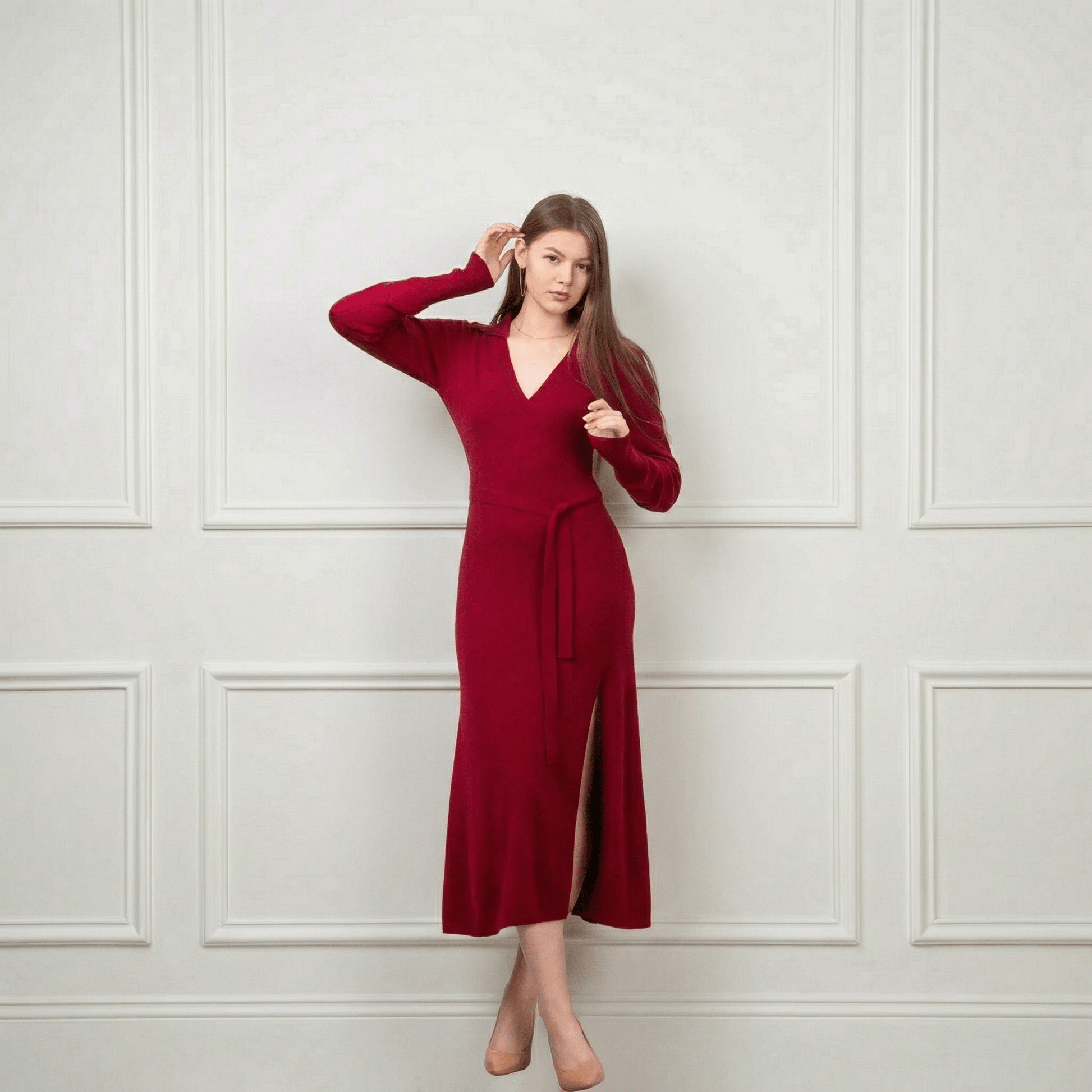 Valentina Midi Cashmere Dress - Blue Sky Cashmere