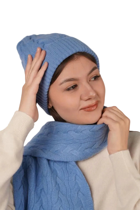Victoria Cashmere Knitted Beanie - Blue Sky Cashmere