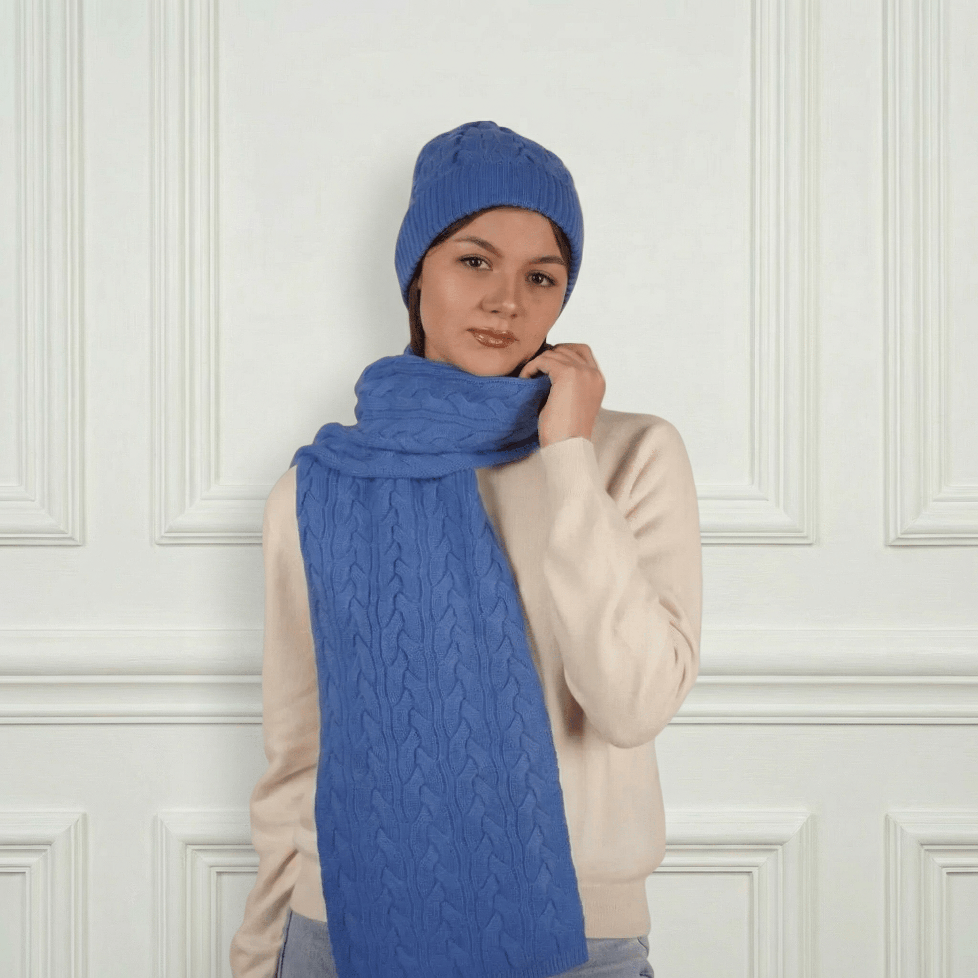 Victoria Cashmere Knitted Scarf - Blue Sky Cashmere