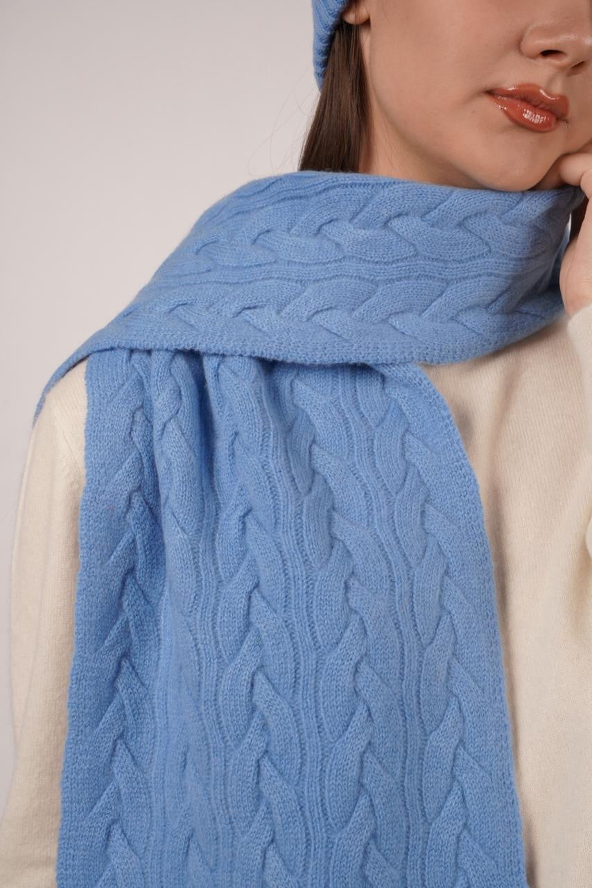Victoria Cashmere Knitted Scarf - Blue Sky Cashmere